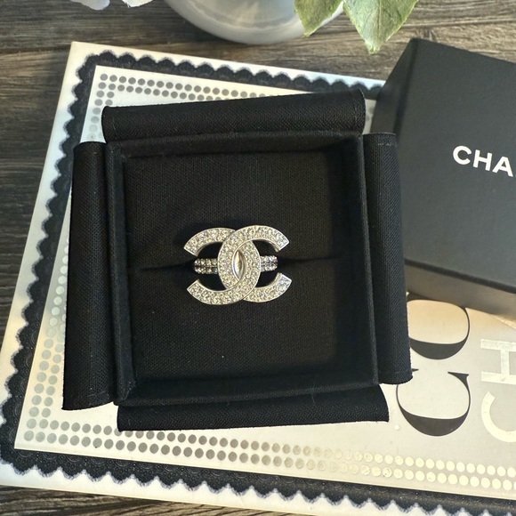 CHANEL Jewelry - Chanel Statement Silver Crystal CC Ring